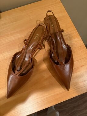 Zara Brown Pointed Slingback Heels
